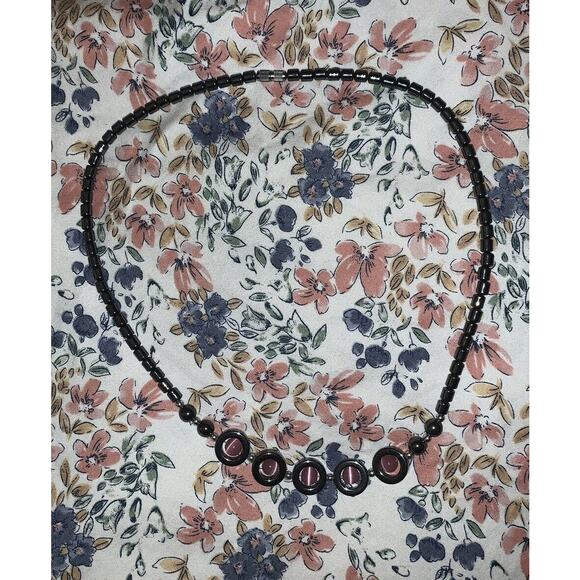 Hematite Pink Cat’s Eye Beaded Necklace 19” Swivel Beads Pre Owned Metal Glass - Picture 4 of 7